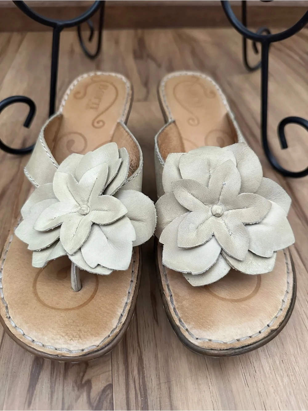 Born Tan Flower Thong Wedge Sandals